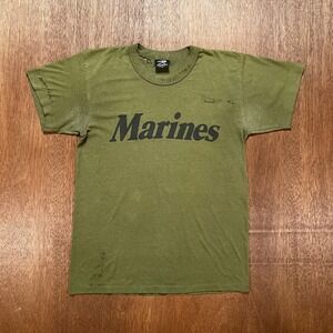Vintage Rothco Marines T Shirt Medium Green Single Stitch Distressed USA